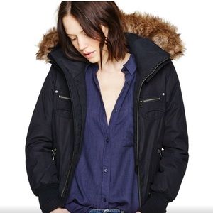 TNA Dark Bomber Jacket with Faux Fur Hood